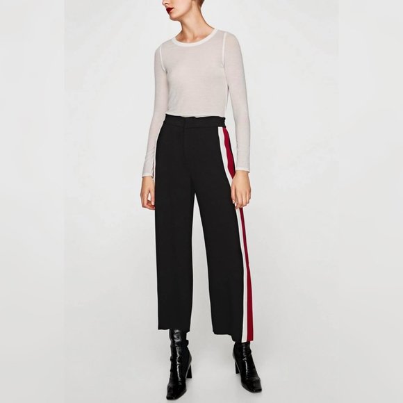 Zara Black/Red/White Stripe Trousers - Picture 1 of 4